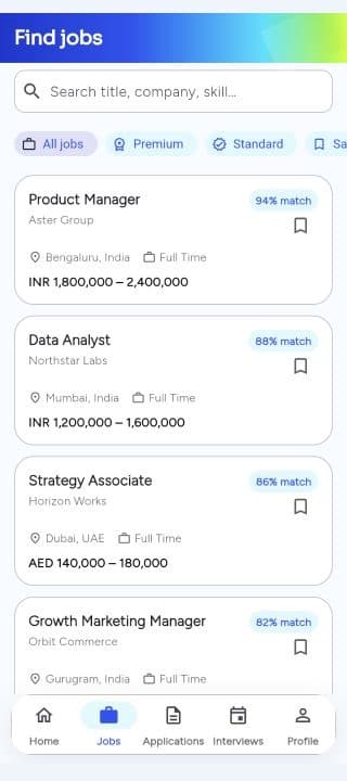 ReRoot mobile app Jobs screen